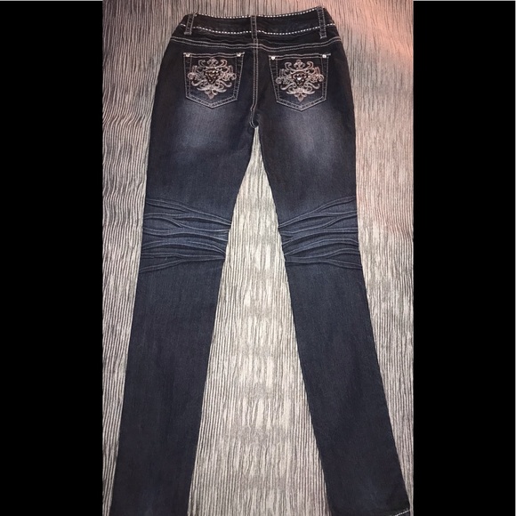 Bebe Embellished Dark Denim Jeans - Picture 3 of 6